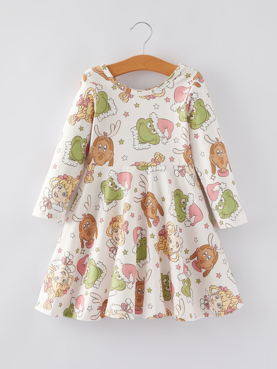 Christmas Cartoon Characters Print Girls Dress