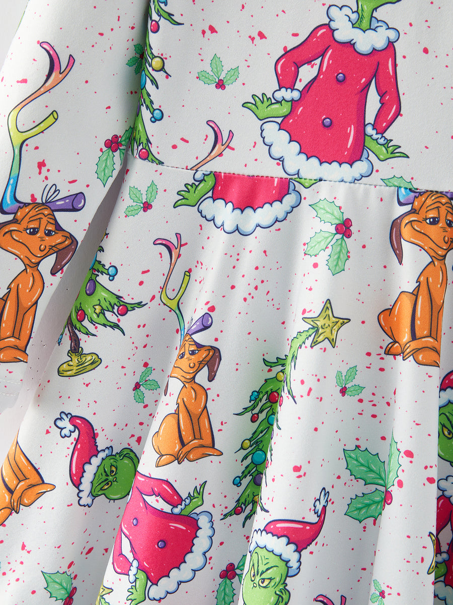 Christmas Character Christmas Tree Print Girls Dress