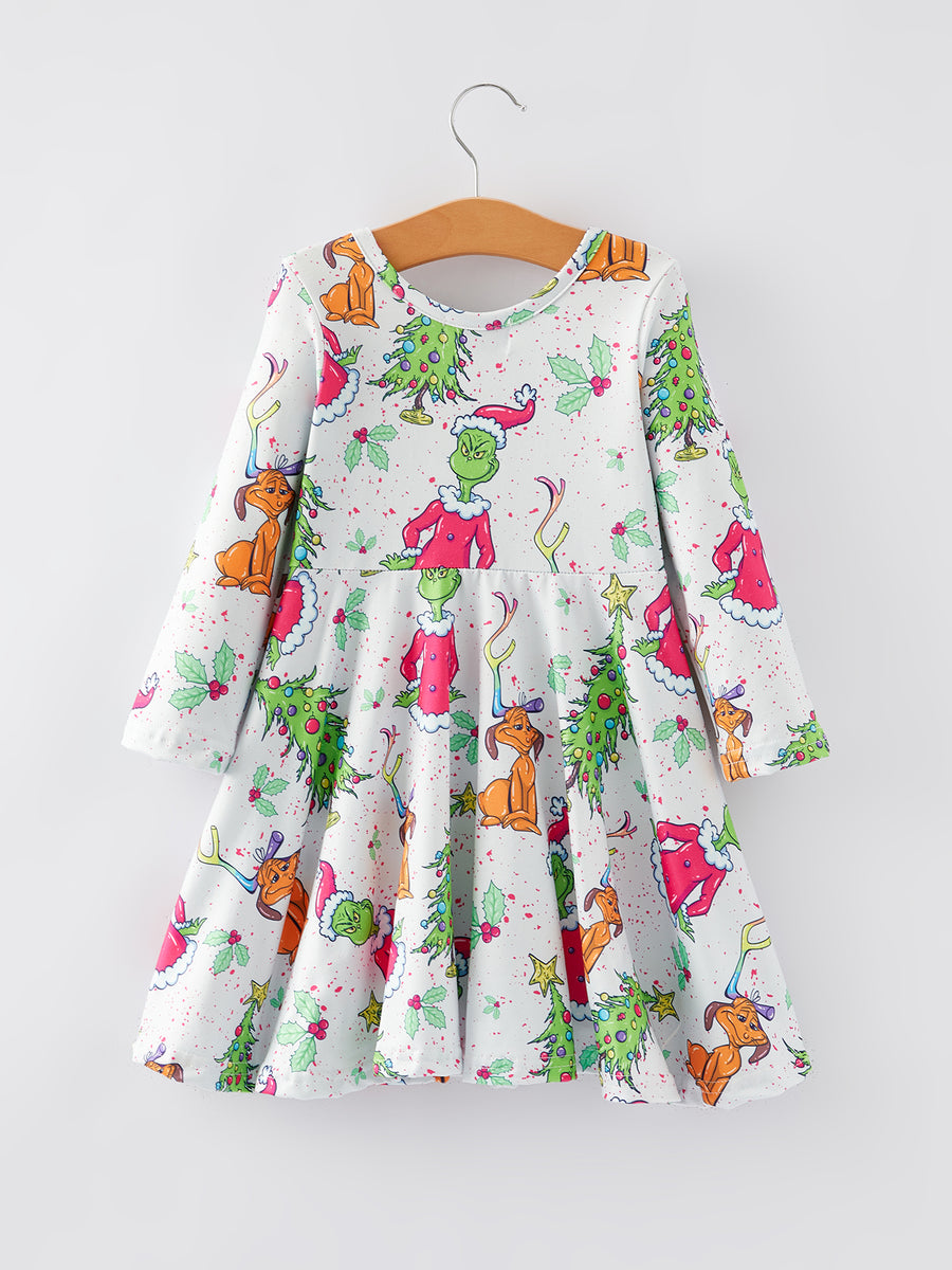 Christmas Character Christmas Tree Print Girls Dress