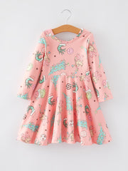 Christmas Cartoon Characters Christmas Tree Print Girls Dress