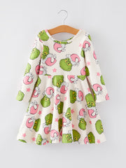 Christmas Cartoon Characters Print Girls Dress