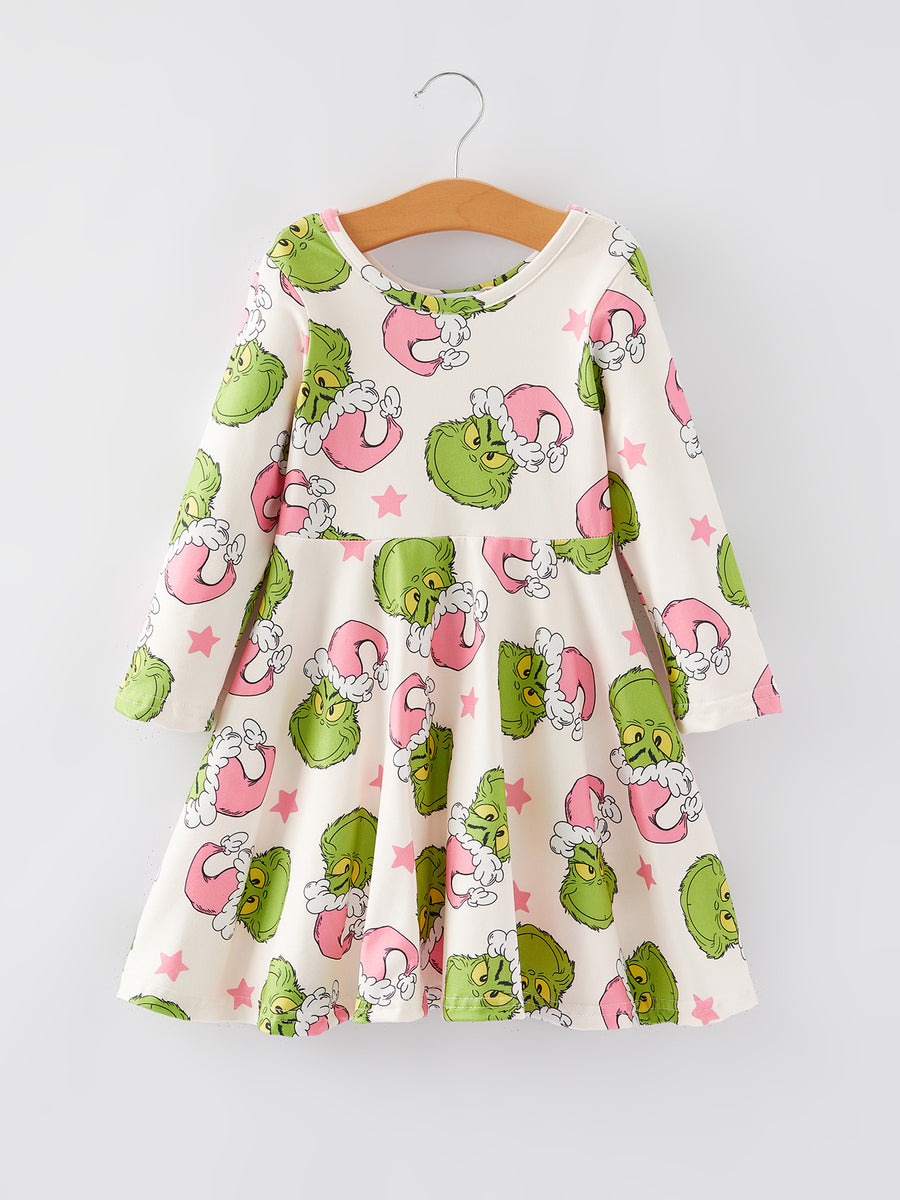 Christmas Cartoon Characters Print Girls Dress