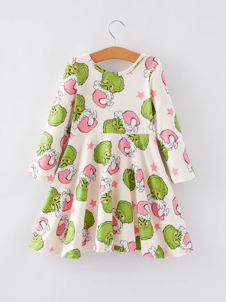 Christmas Cartoon Characters Print Girls Dress