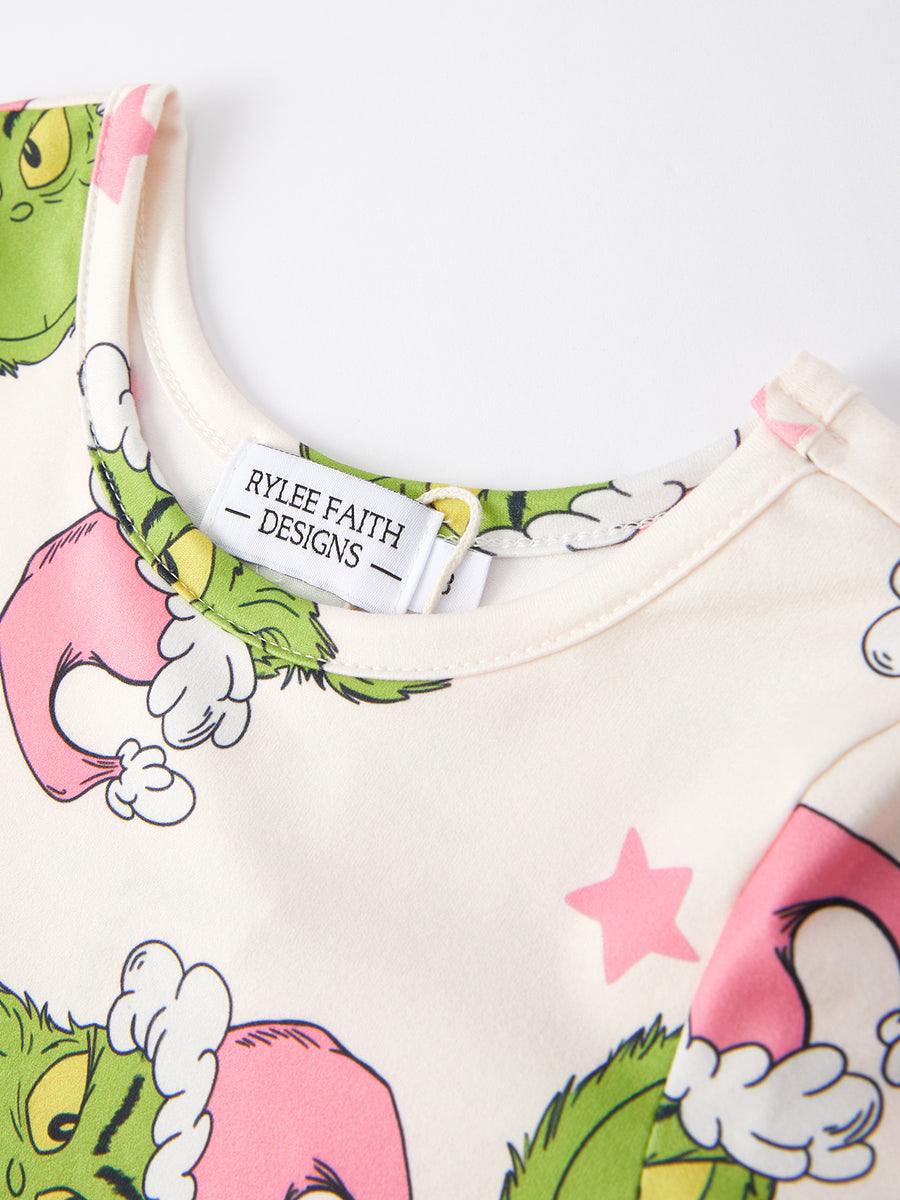 Christmas Cartoon Characters Print Girls Dress