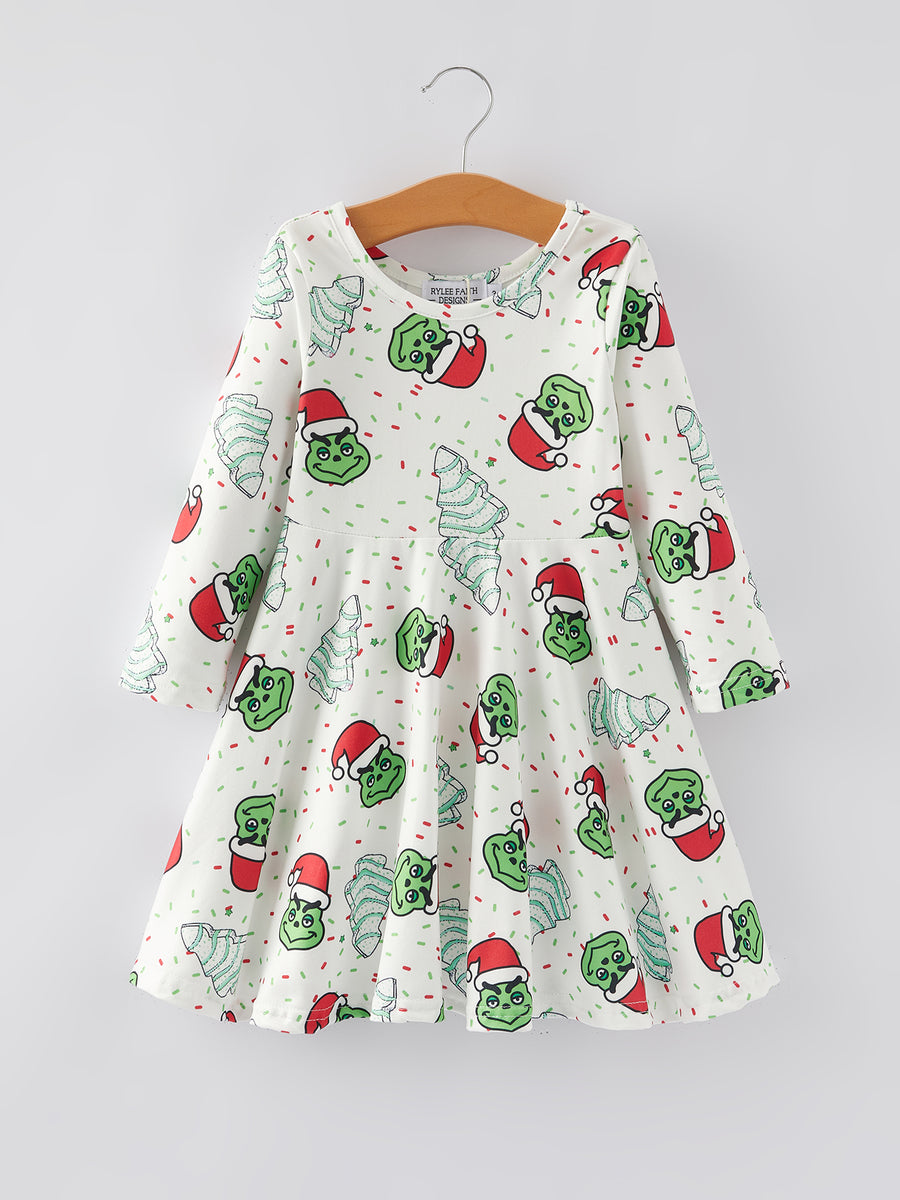 Christmas Cartoon Characters Gingerbread Print Girls Dress