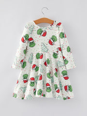 Christmas Cartoon Characters Gingerbread Print Girls Dress