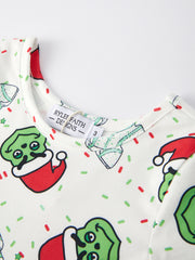 Christmas Cartoon Characters Gingerbread Print Girls Dress