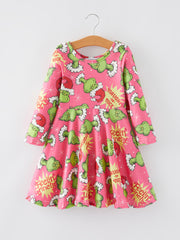 Christmas Cartoon Characters Print Girls Dress