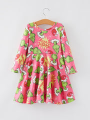 Christmas Cartoon Characters Print Girls Dress