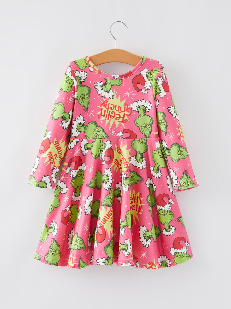 Christmas Cartoon Characters Print Girls Dress