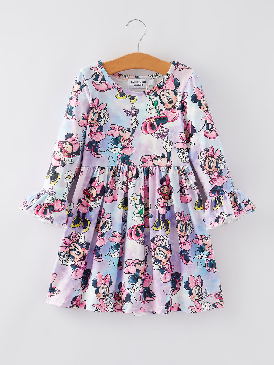 Girls Cartoon Character Print Milk Silk Dress