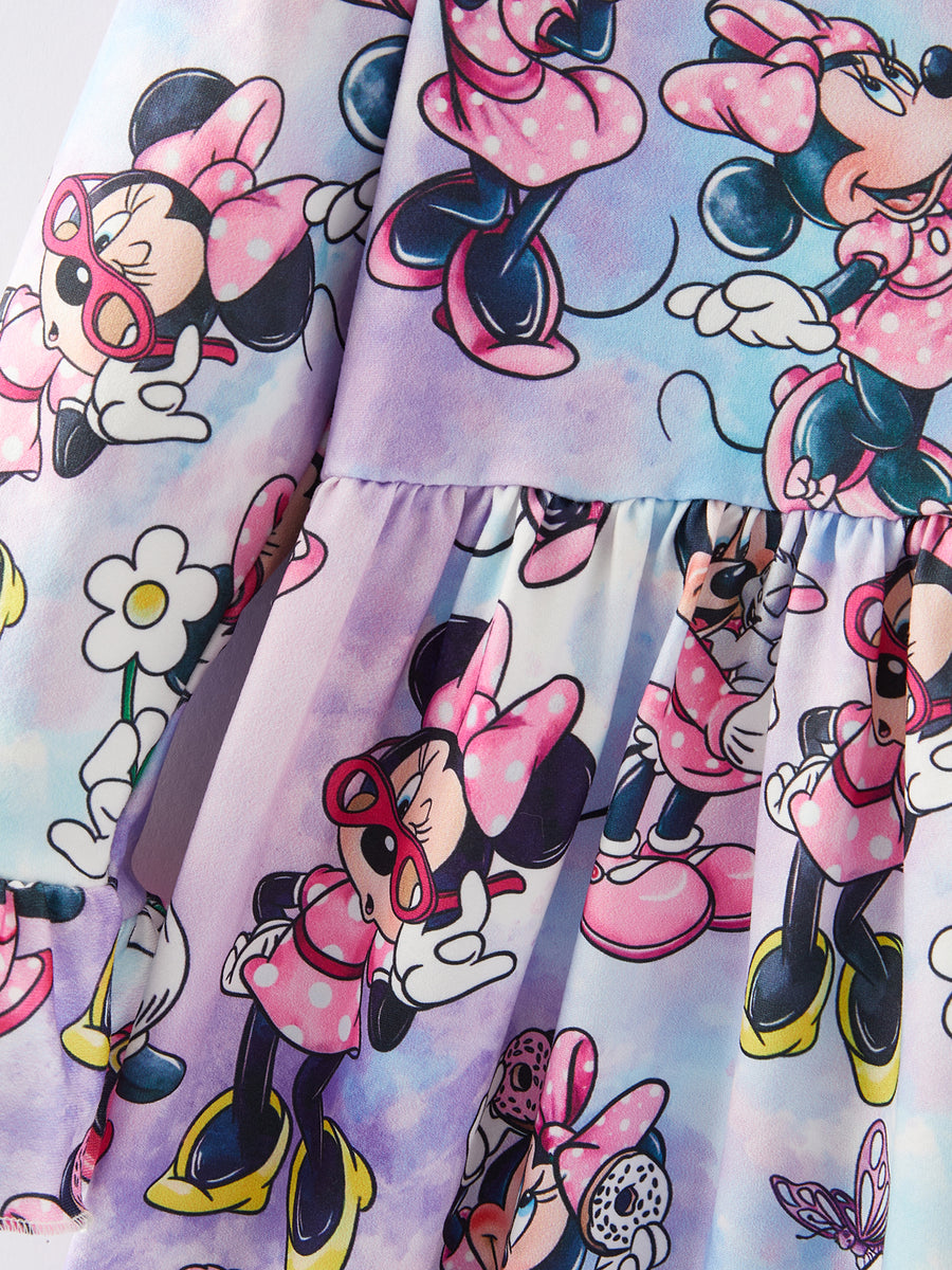 Girls Cartoon Character Print Milk Silk Dress