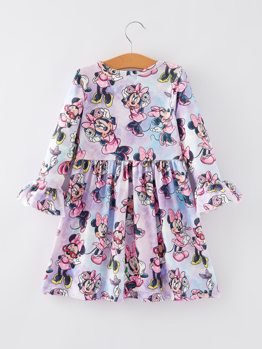 Girls Cartoon Character Print Milk Silk Dress