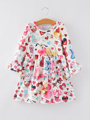 Valentine's Day Girls Dress Cartoon Character Print