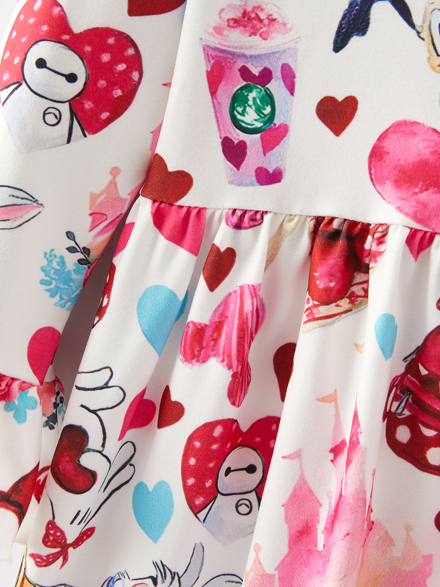 Valentine's Day Girls Dress Cartoon Character Print