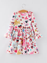 Valentine's Day Girls Dress Cartoon Character Print