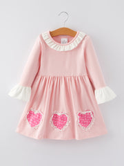 Valentine's Day Cute Heart Print Lace Girls Pink Dress