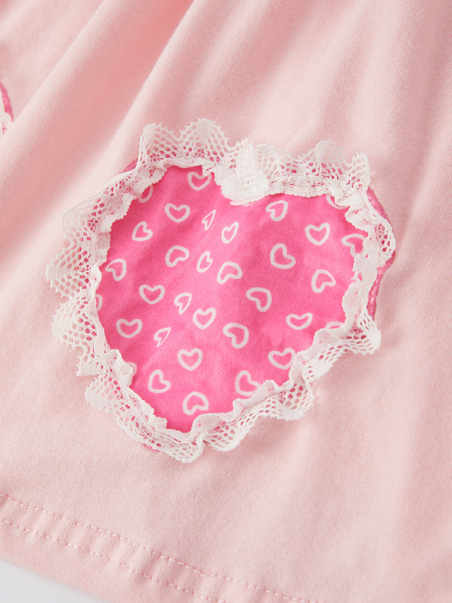 Valentine's Day Cute Heart Print Lace Girls Pink Dress