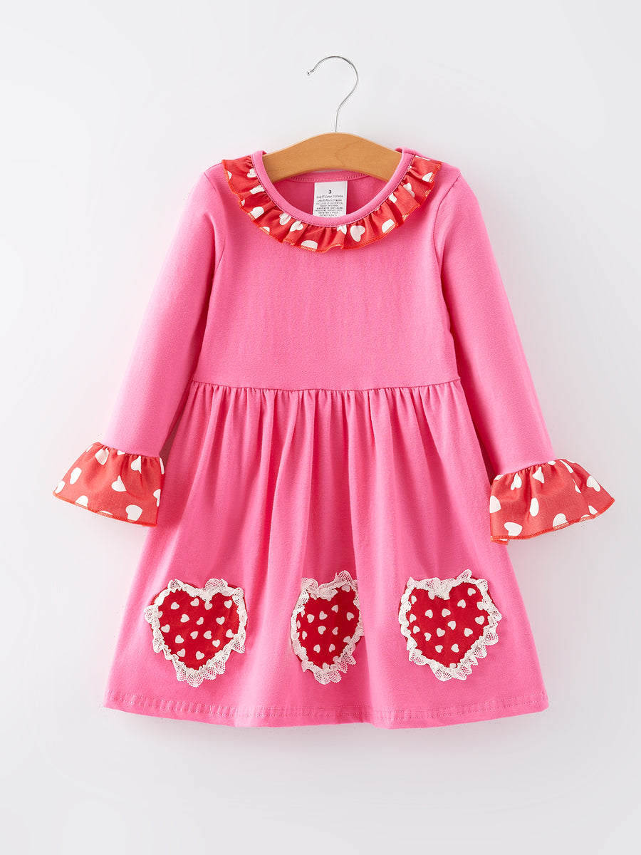 Valentine's Day Cute Heart Print Lace Girls Dress