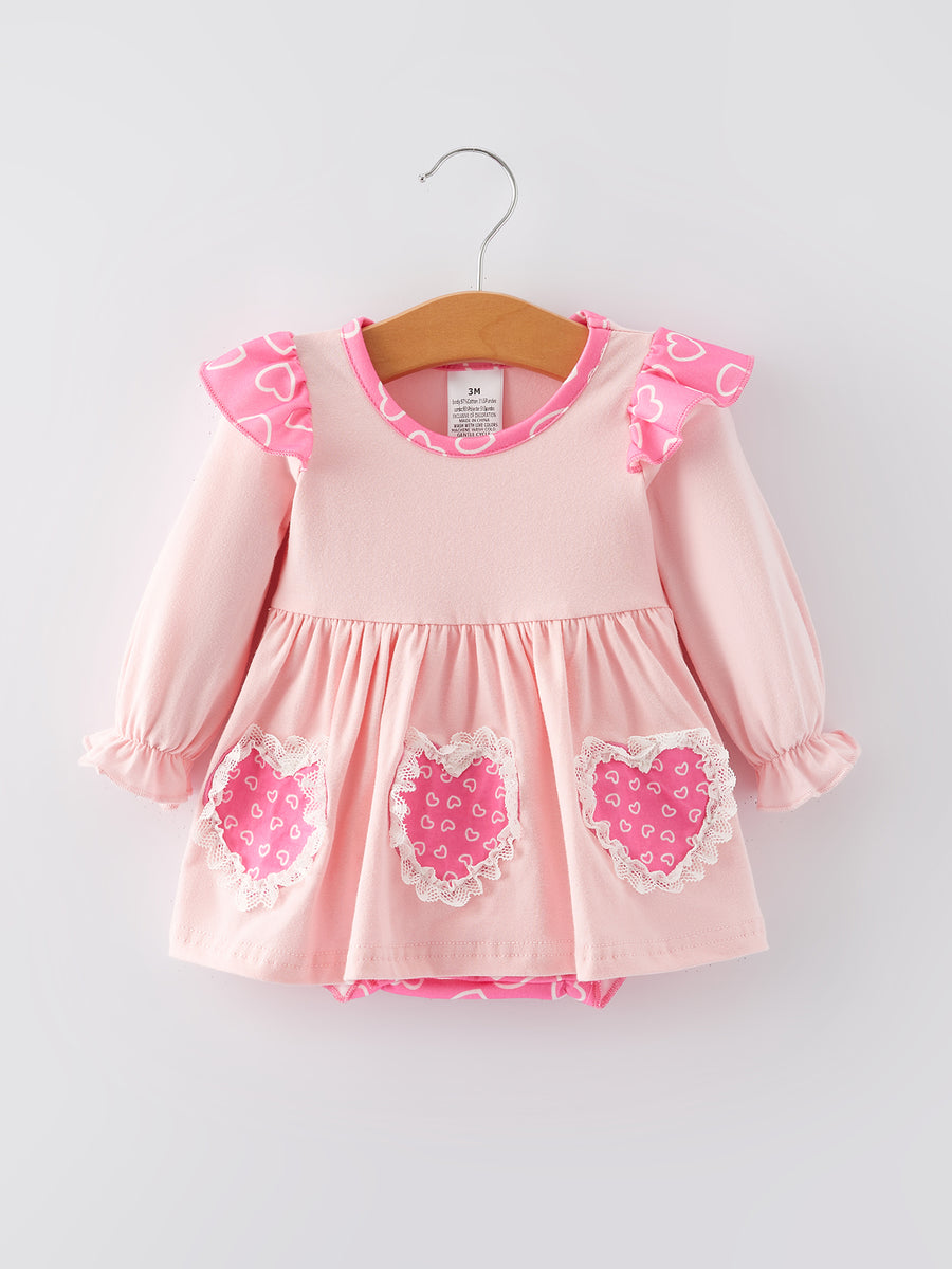 Valentine's Day Cute Heart Lace Girls Pink Romper