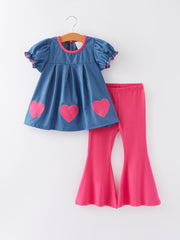 Girls Valentine's Day Heart Applique Outfits Set