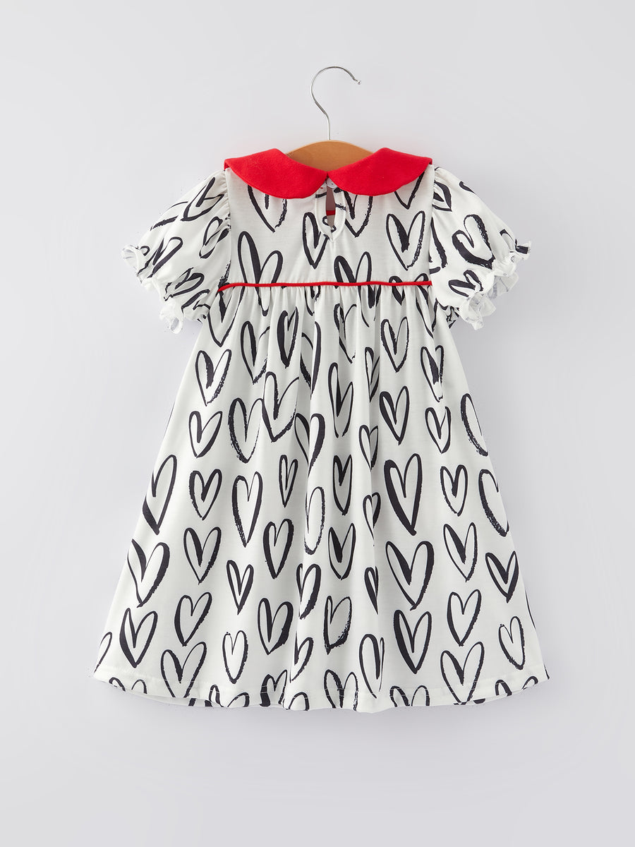 Valentine's Day Heart Print Bow Girls Dress with Pocket