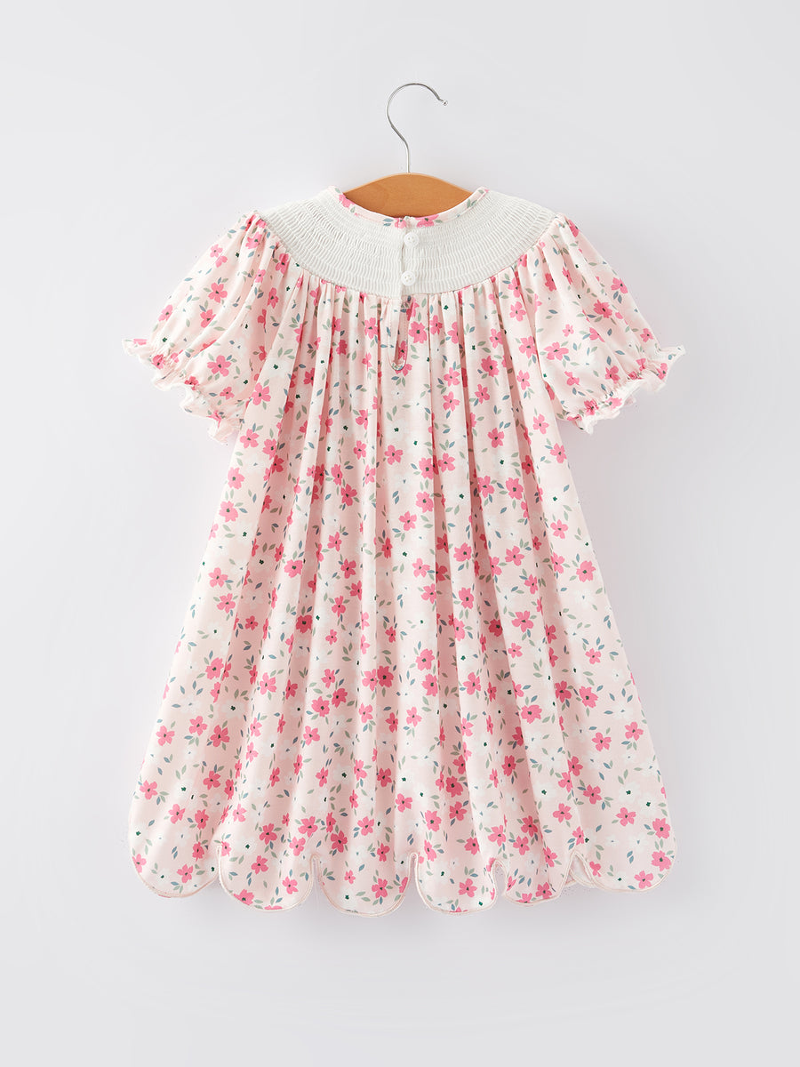 Valentine's Day Heart Smocking Embroidery Short Sleeve Girls Dress