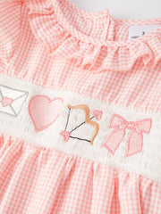 Valentine's Day Letter Heart Bow Arrow Smocking Embroidery Girls Outfits Set