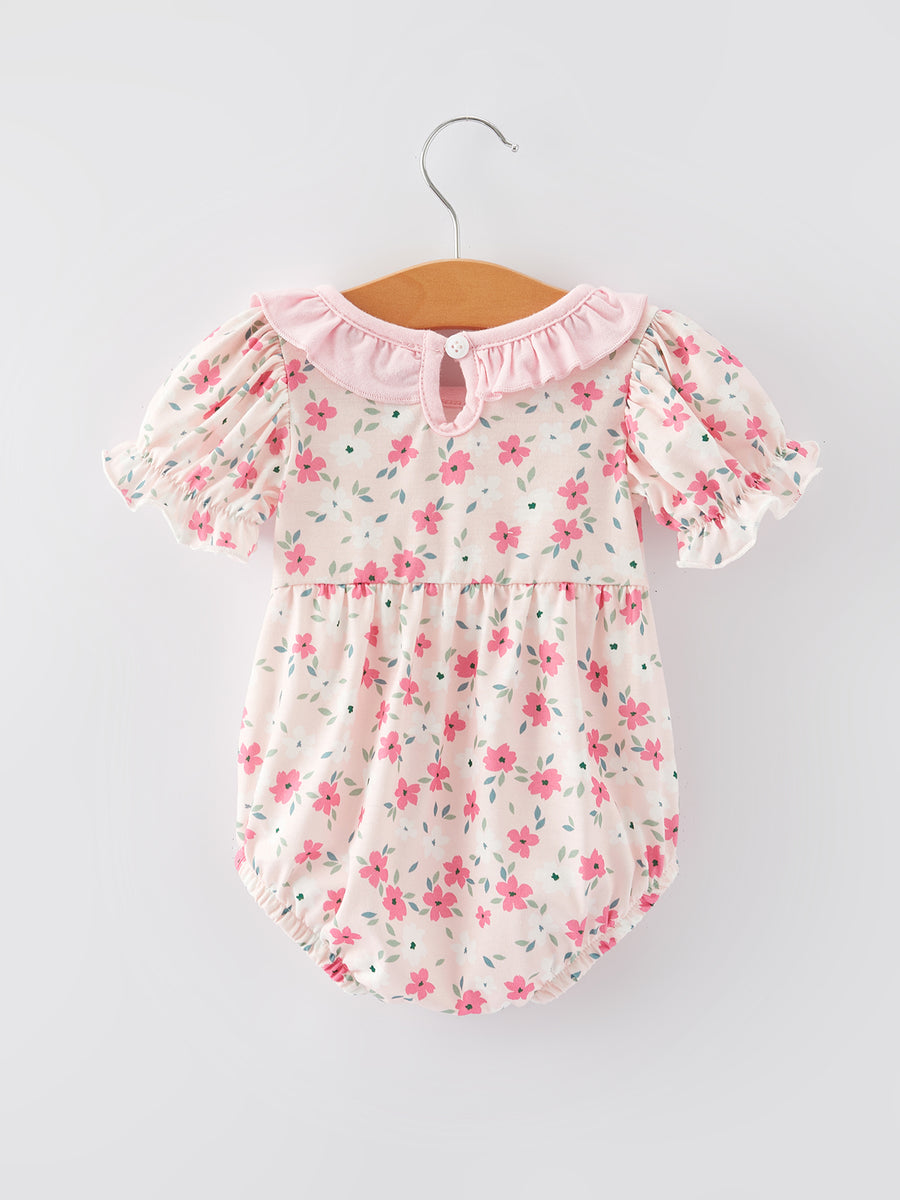 Valentine's Day Heart Smocking Embroidery Short Sleeve Girls Romper