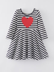 Valentine's Day Heart Print Stripe Girls Dress