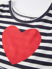 Valentine's Day Heart Print Stripe Girls Dress