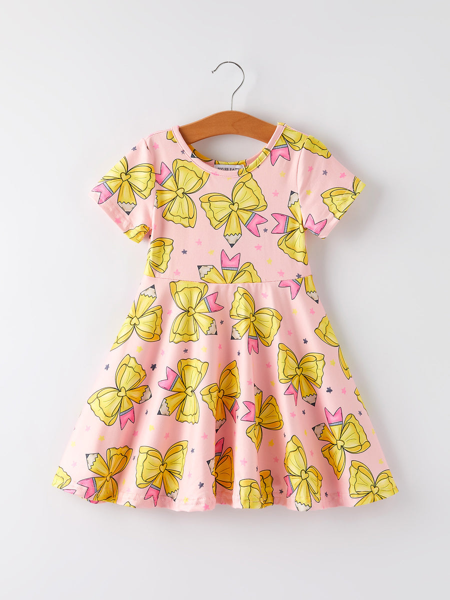 Back to School Yellow Bow Print Girls Dress – Rylee Faith Designs