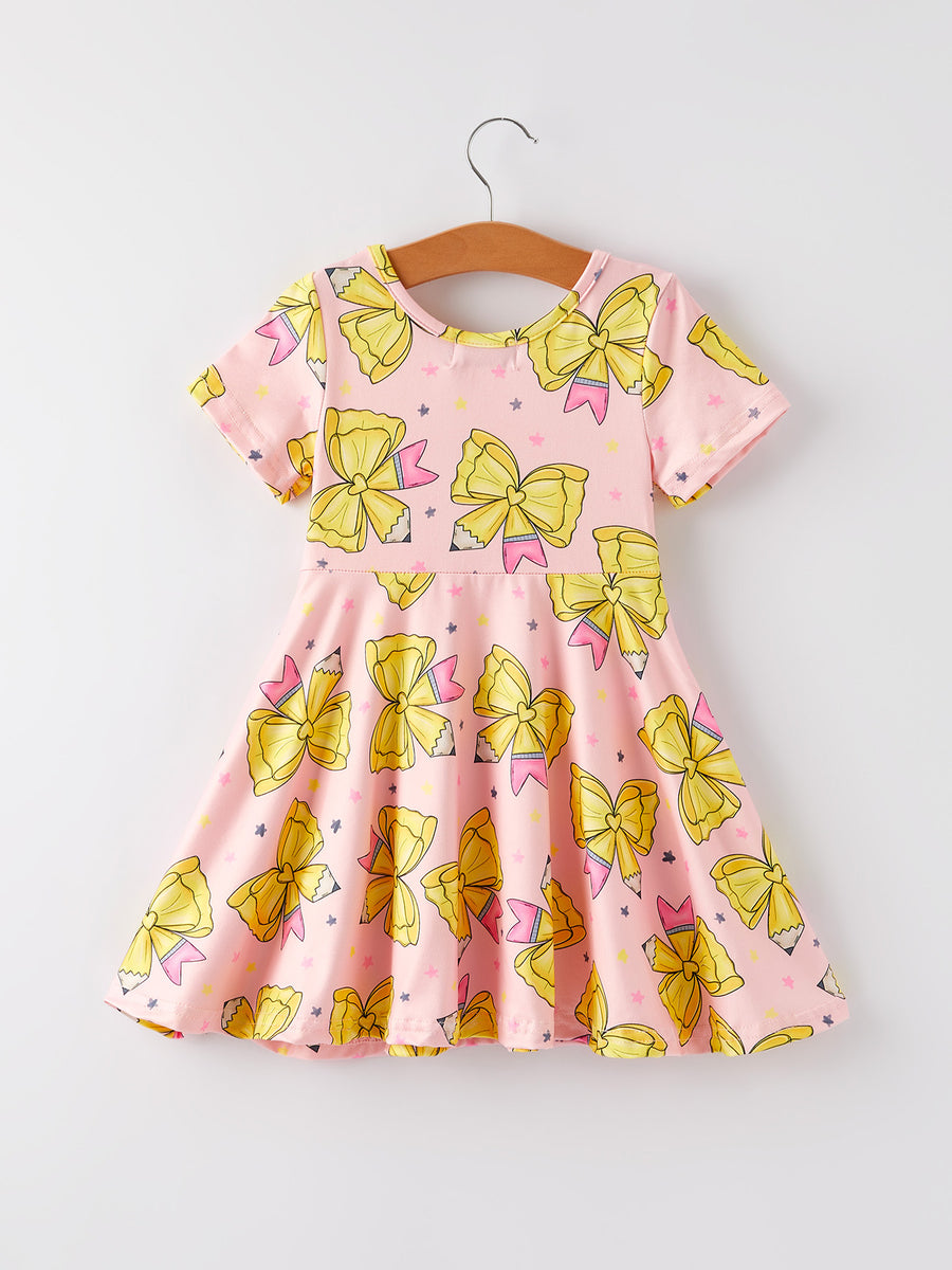 Back to School Yellow Bow Print Girls Dress 8/9 Back to School Yellow Bow Print Girls Dress 8/9