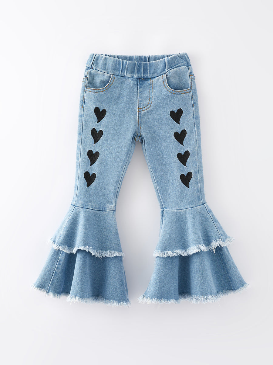 Valentine's Day Girls Double Flared Denim Jeans