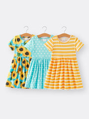 Spring and Summer Girls' Milk Silk Dress 3-piece Set