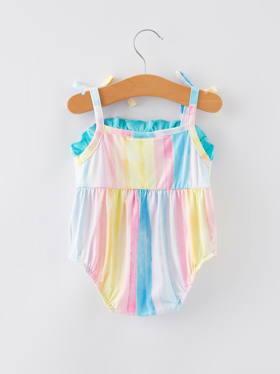 Rainbow Clouds Smocking Embroidery Girls' Romper