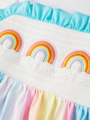 Rainbow Clouds Smocking Embroidery Girls' Romper