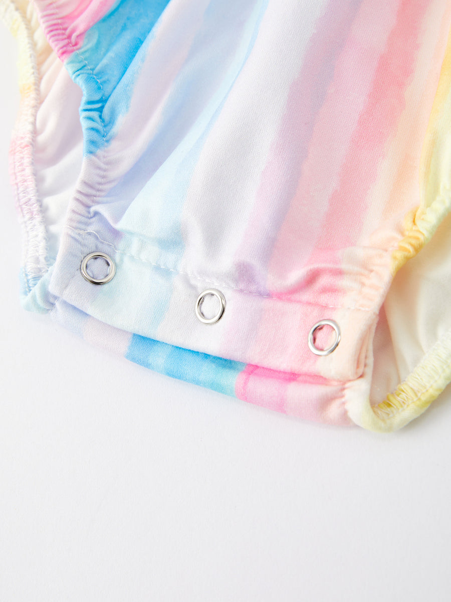 Rainbow Clouds Smocking Embroidery Girls' Romper