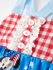 4th of july Cartoon Character Print Plaid Cute Girls Romper