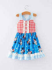 4th of july Cartoon Character Print Plaid Cute Girls Dress