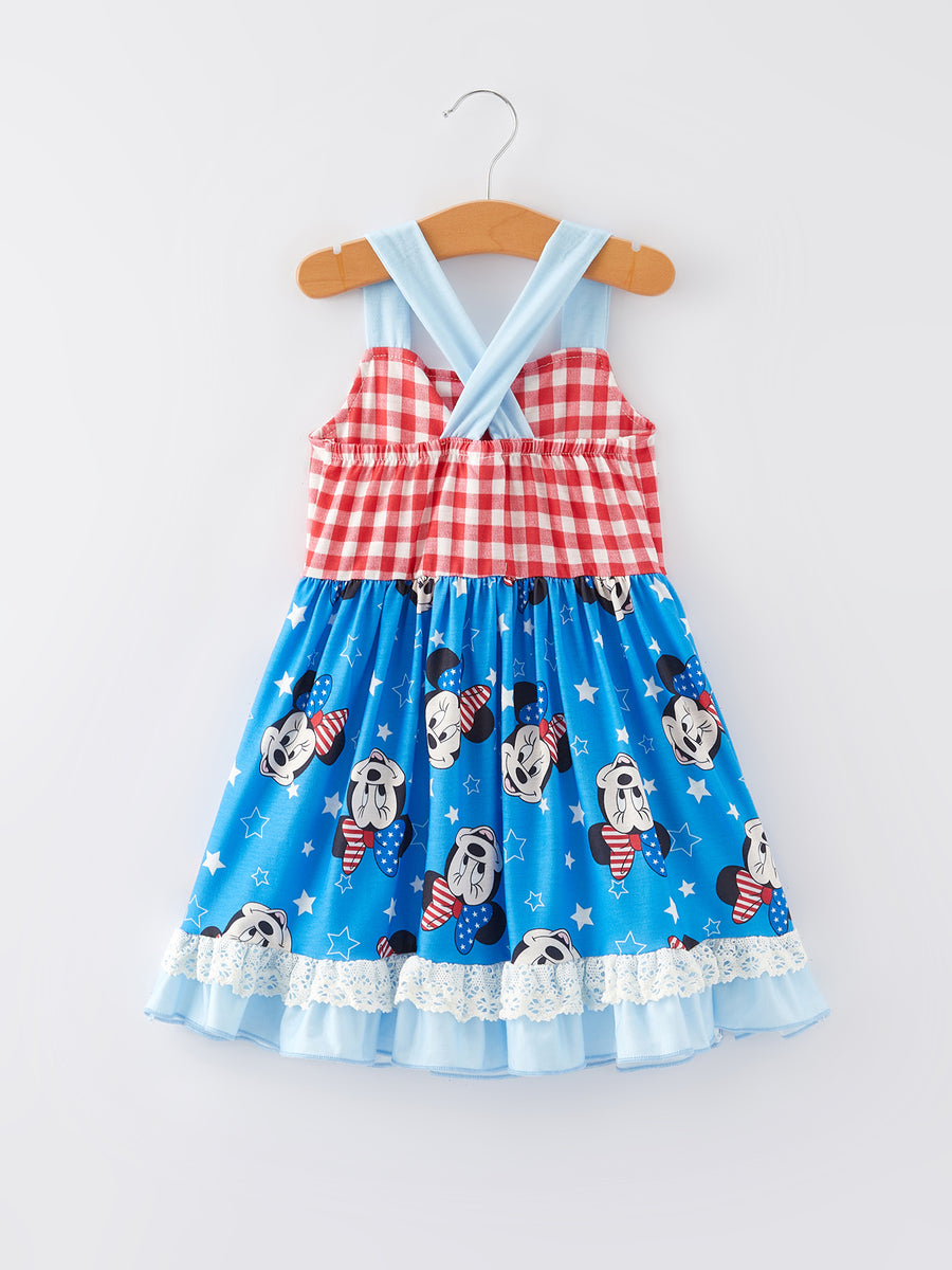 4th of july Cartoon Character Print Plaid Cute Girls Dress