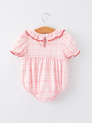 Strawberry Applique Flying Sleeves Plaid Girls' Romper