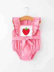 Strawberry Applique Flying Sleeves Girls' Romper