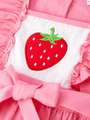 Strawberry Applique Flying Sleeves Girls' Romper