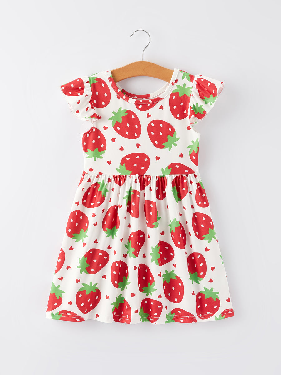 Girls Strawberry Plaid Print Dress 2-piece Set