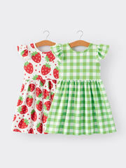 Girls Strawberry Plaid Print Dress 2-piece Set