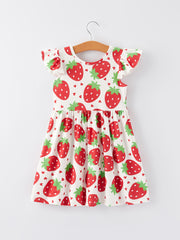 Girls Strawberry Plaid Print Dress 2-piece Set