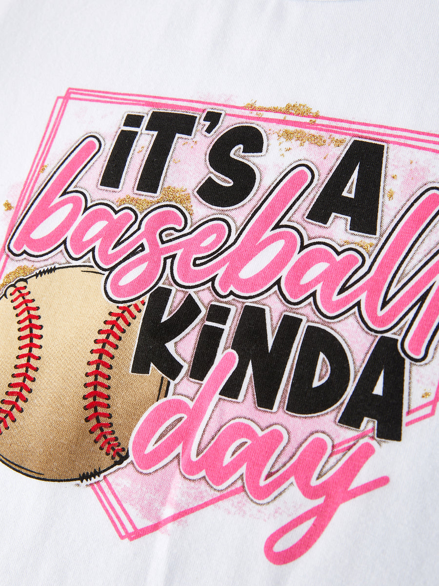 ‘’it's a baseball kinda day" Print Girls Outfits Set