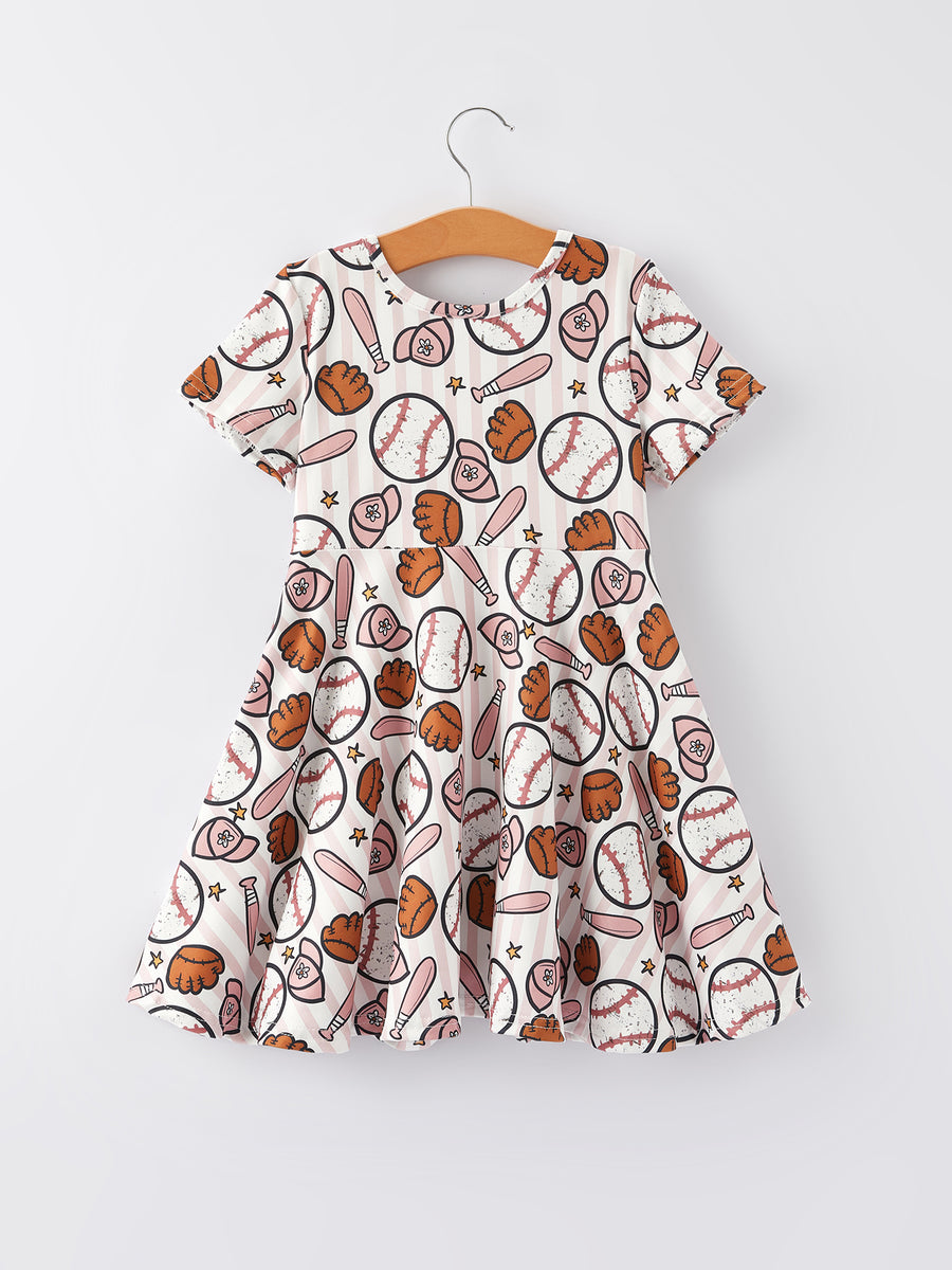 Baseball Print Milk Silk Girls Dress