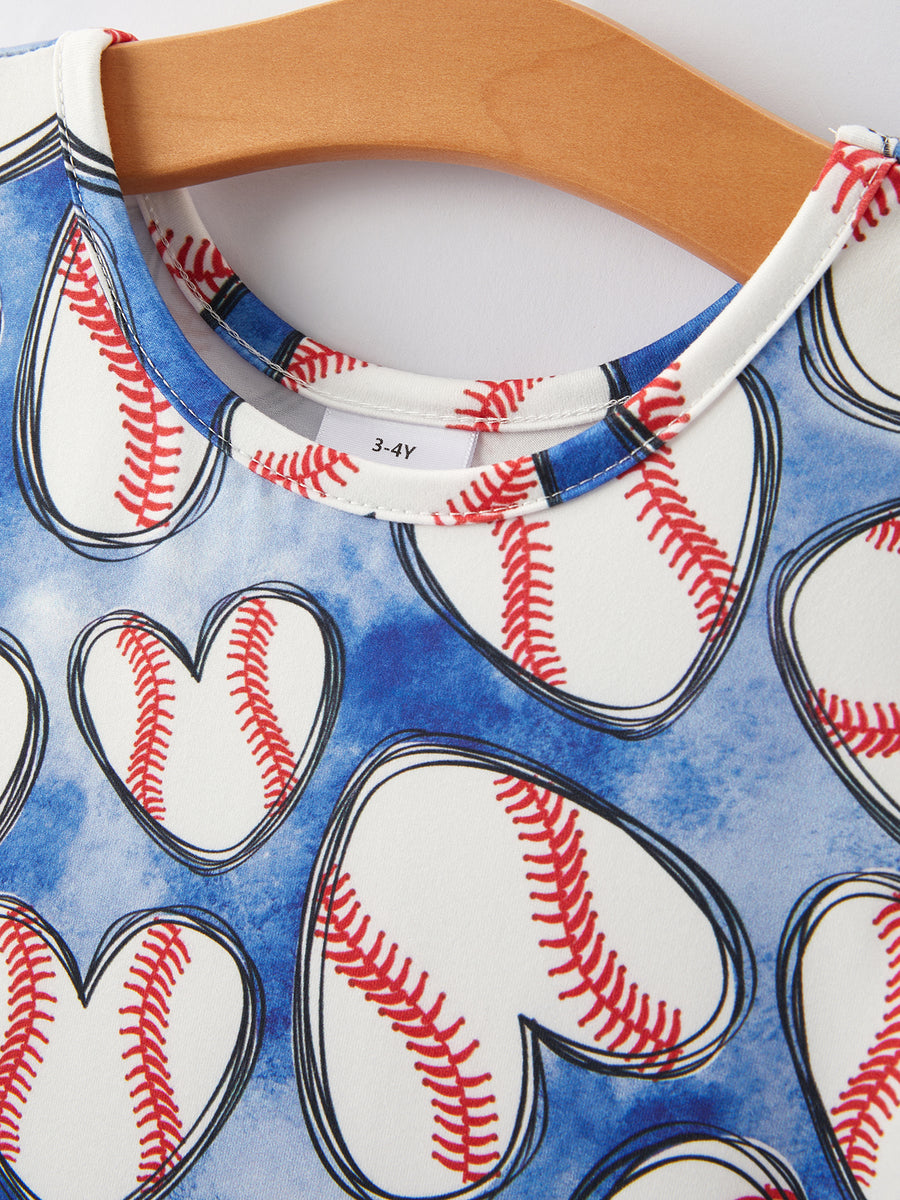 Baseball Print Milk Silk Girls Blue Dress